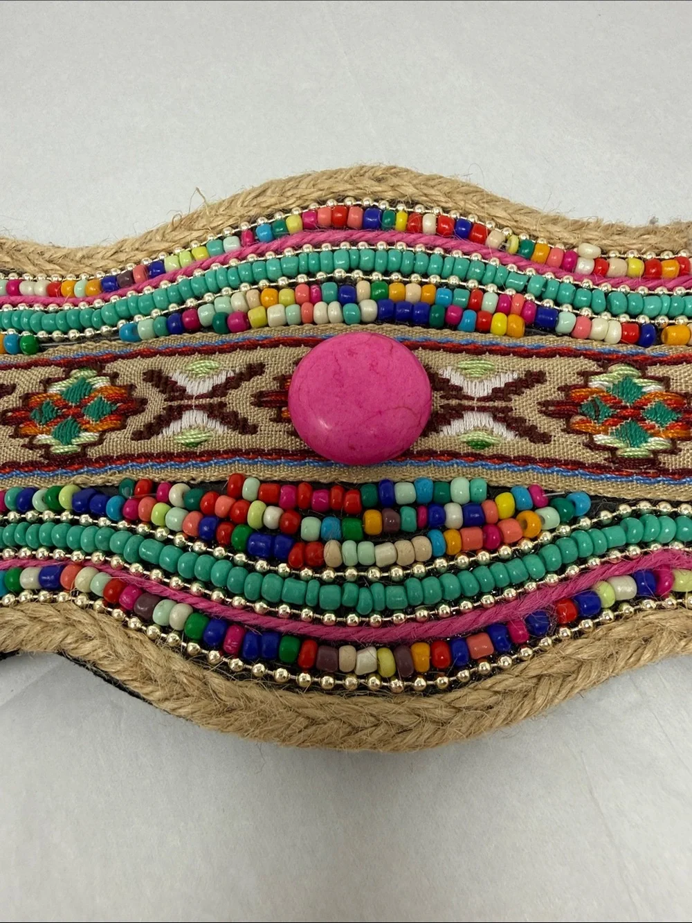 Boho Beaded Stretch Waist Cinch Belt Multicolor Tribal Embroidered Festival